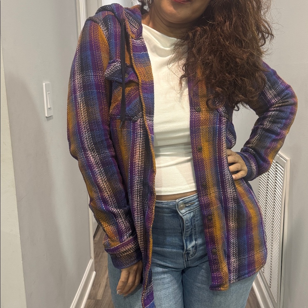 Kavu Women's Plaid Button Down Shirt - Purple and Orange